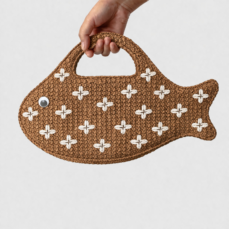 Embroidery Fish - Embroidered Fish Raffia Straw Handbag,Evening bag