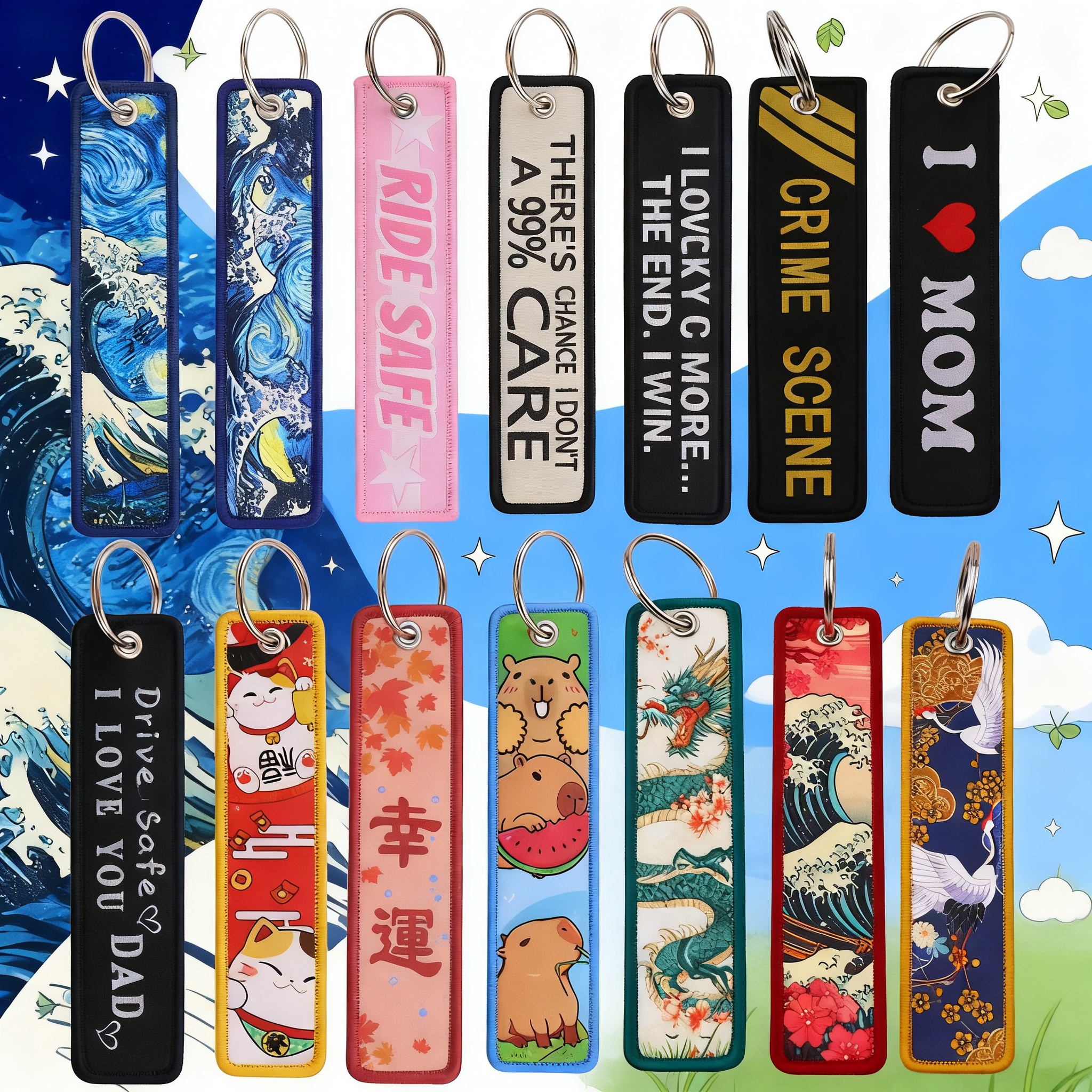 Embroidery Fish - Van Gogh Embroidery Key Fobs Koi