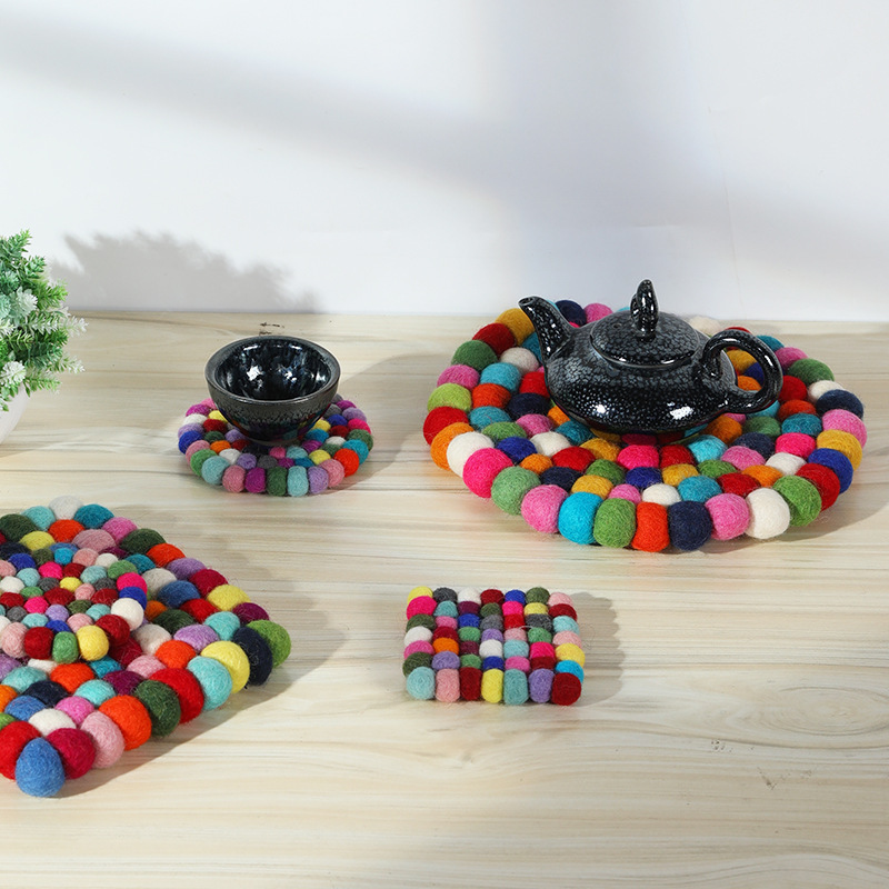 Felt Sheet Wool - Colored Balls Woven Cup Mats Wool