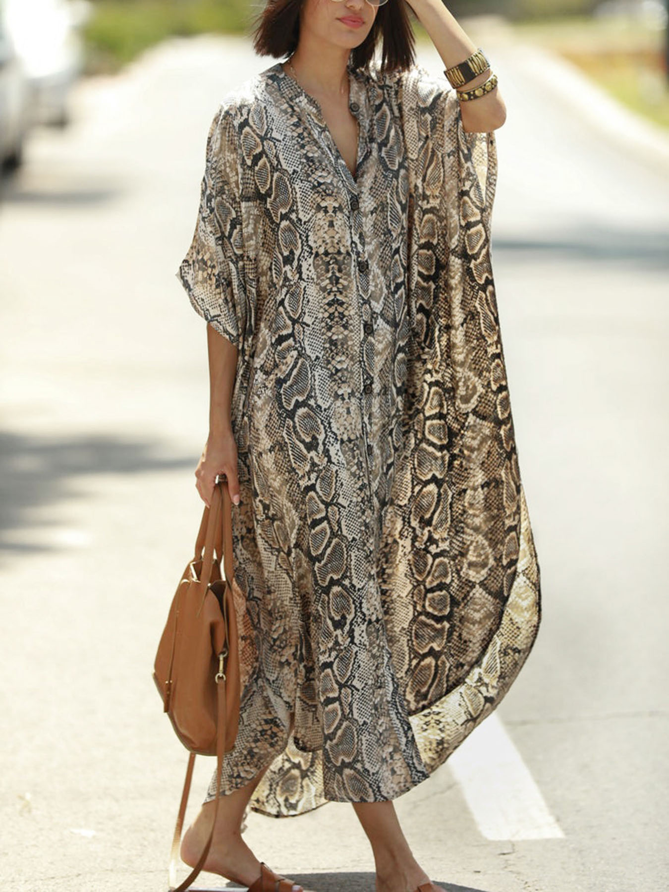 Bohemian Print Beach Cover-Up  - Embroidery Kaftan avaliação e preço