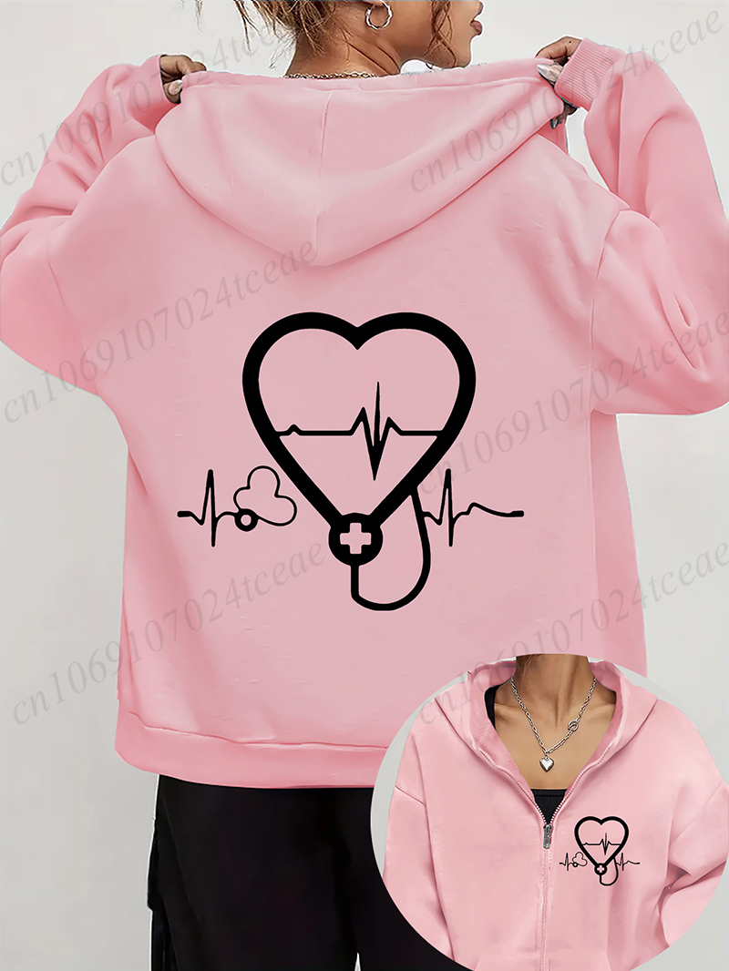 Women's Autumn Winter Hoodies  - Embroidery Zip Up Hoodie avaliação e preço