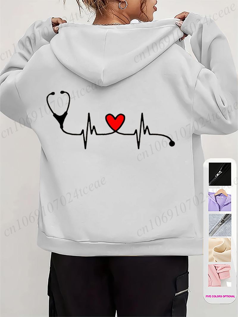 Women's Autumn Winter Hoodies  - Embroidery Zip Up Hoodie avaliação e preço