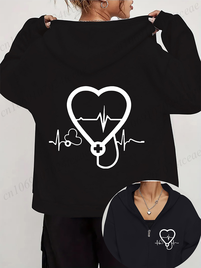 Women's Autumn Winter Hoodies  - Embroidery Zip Up Hoodie avaliação e preço