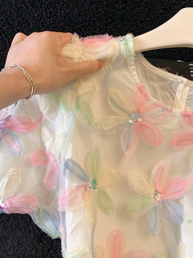 Elegant round Neck Lace Blouse - Embroidery Organza avaliação e preço