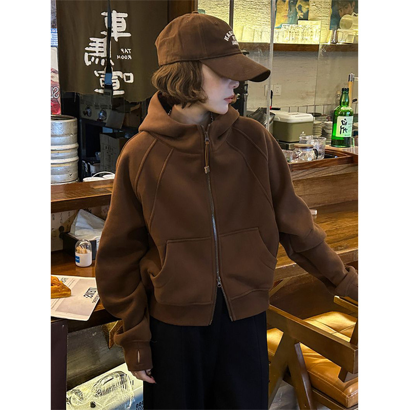 Women Solid Hoodies Fleeced Sh - Embroidery Zip Up Hoodie avaliação e preço