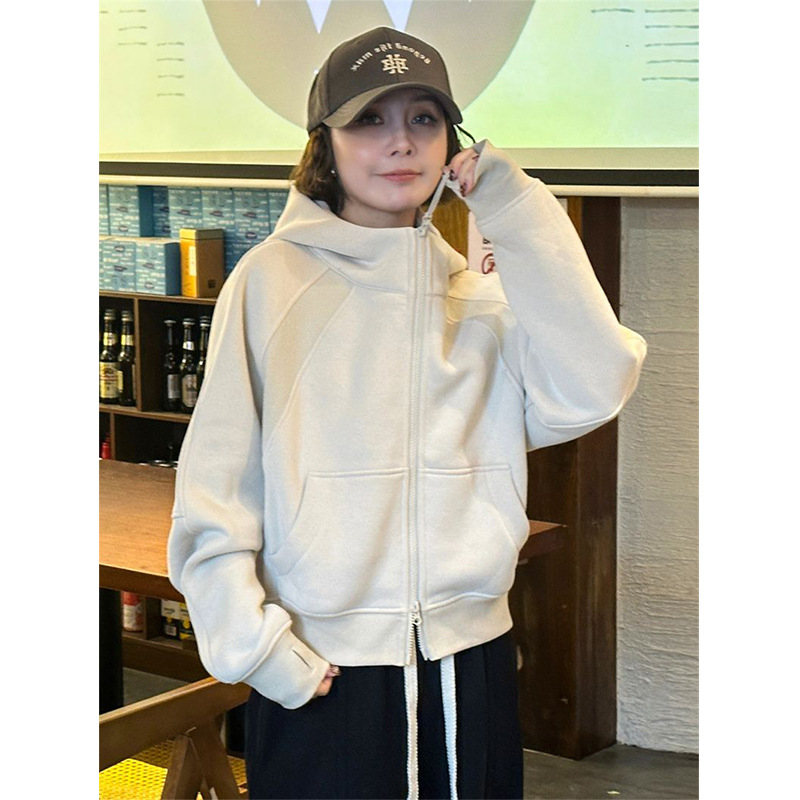 Women Solid Hoodies Fleeced Sh - Embroidery Zip Up Hoodie avaliação e preço