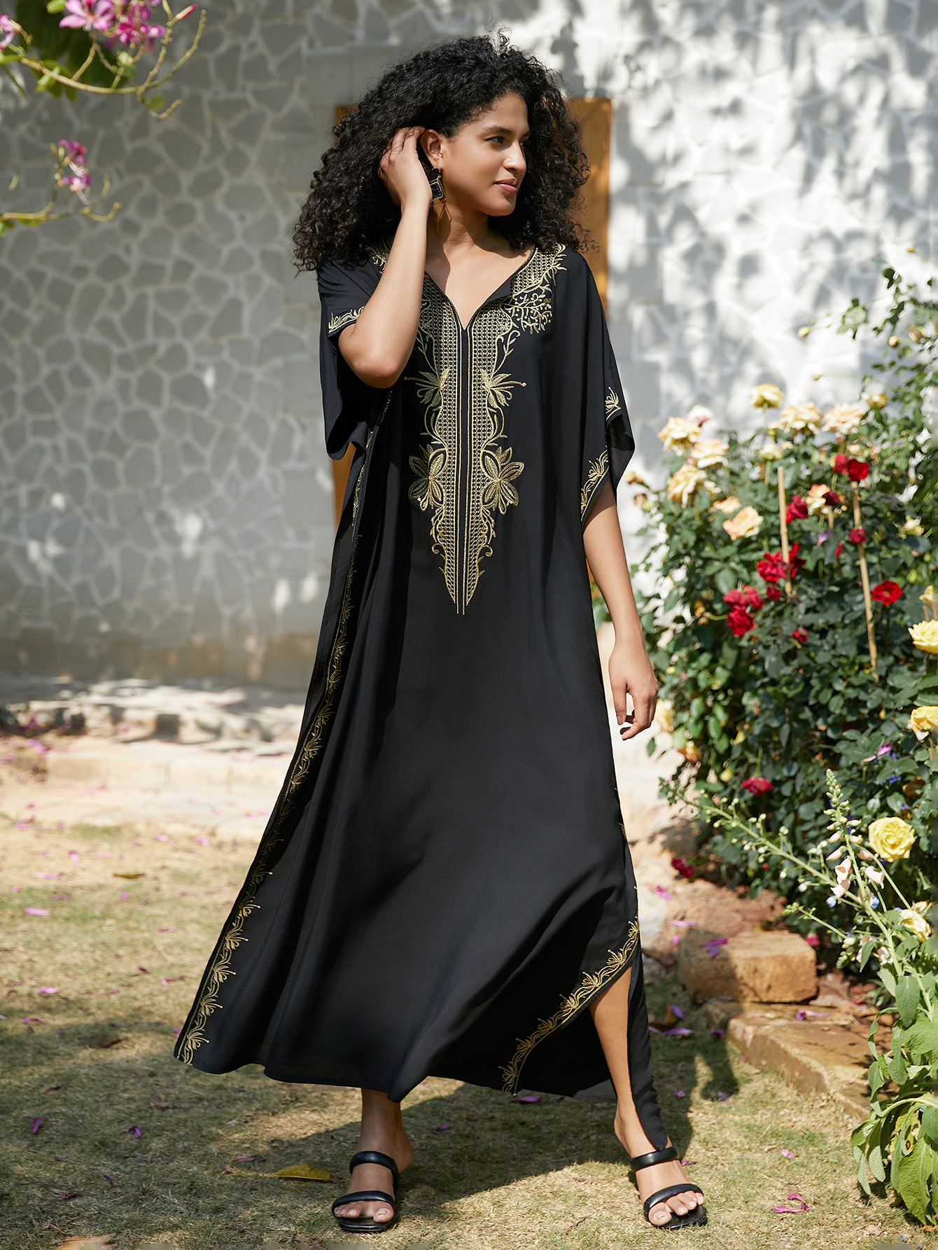Swimsuit Cover Ups Embroidery  - Embroidery Kaftan avaliação e preço