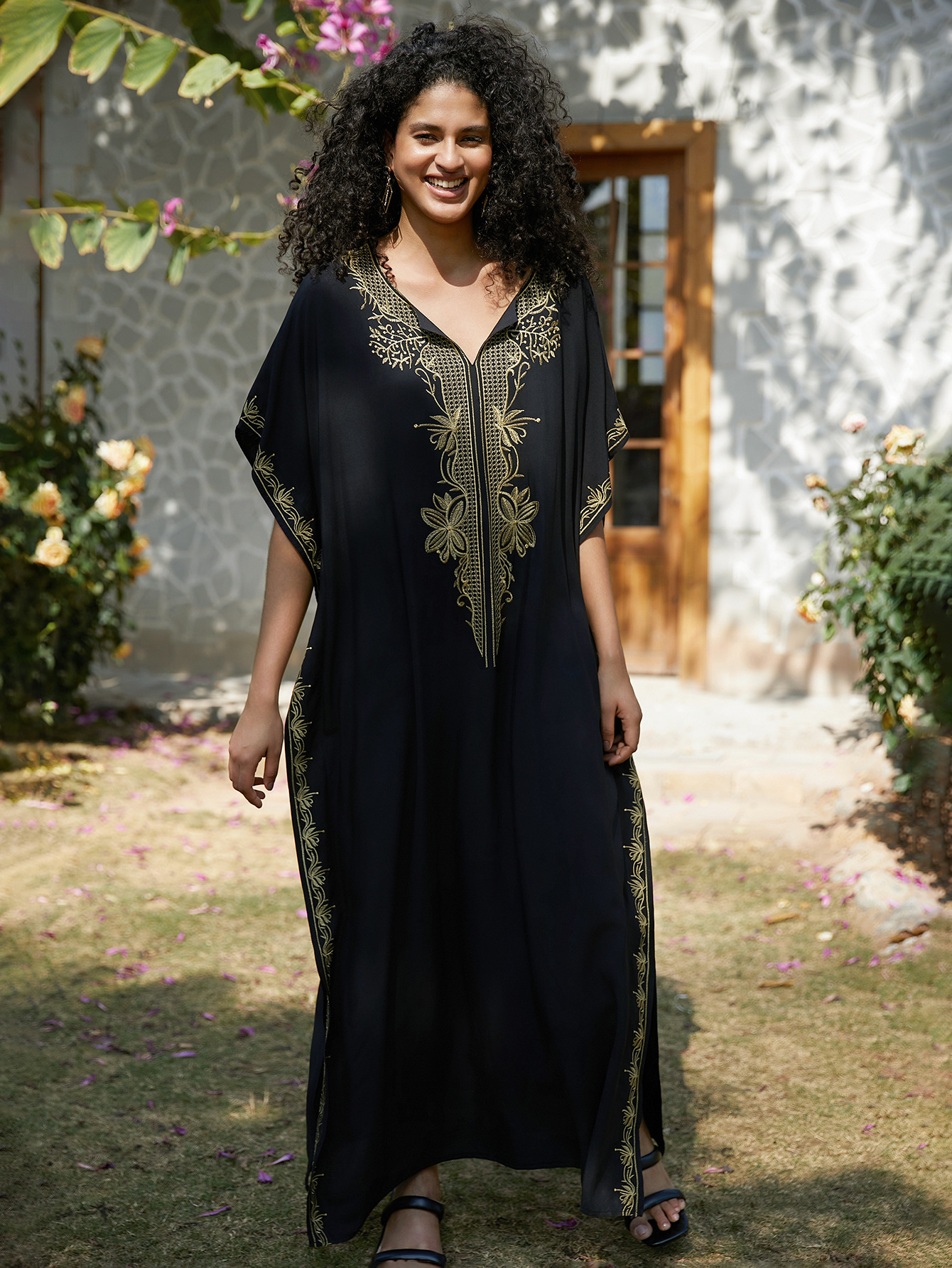 Swimsuit Cover Ups Embroidery  - Embroidery Kaftan avaliação e preço