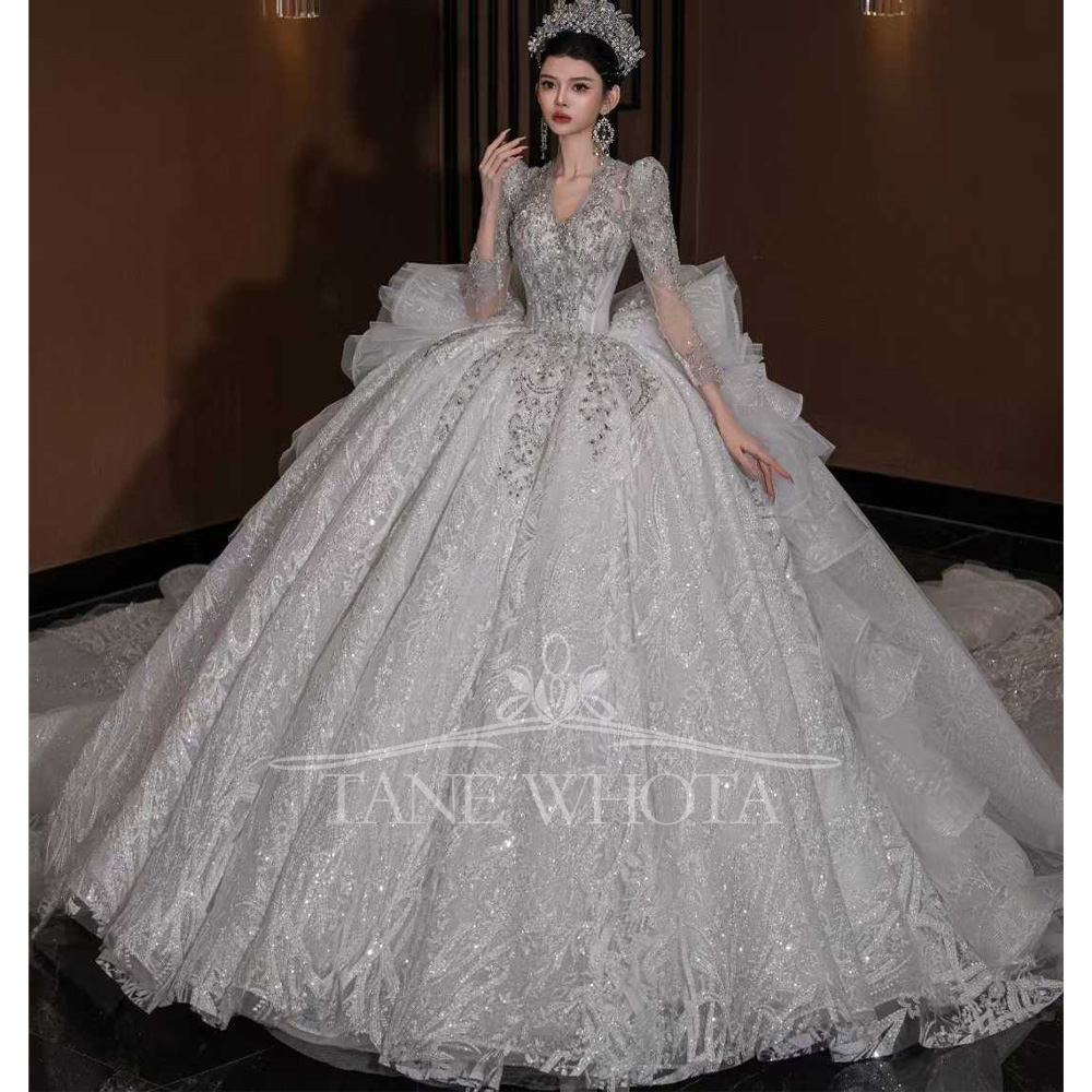 Luxury V Neck Wedding Dress Lo - Embroidery Organza avaliação e preço
