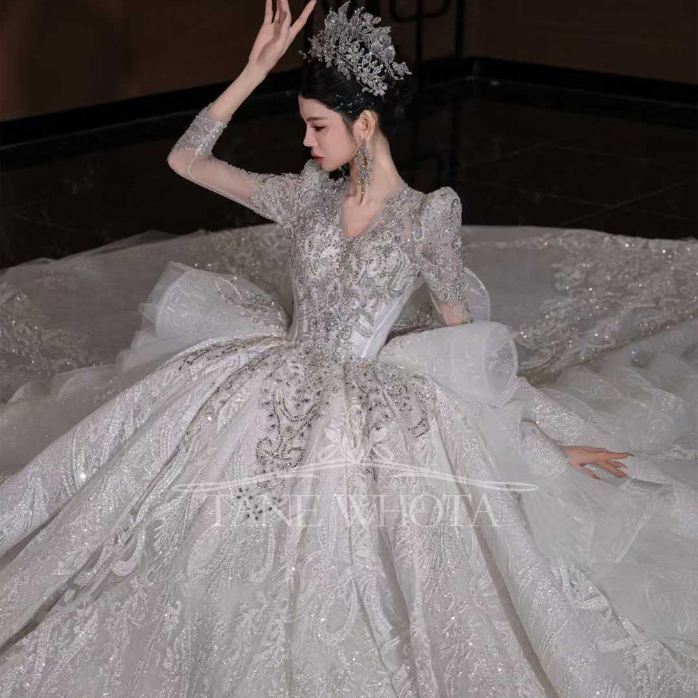 Luxury V Neck Wedding Dress Lo - Embroidery Organza avaliação e preço