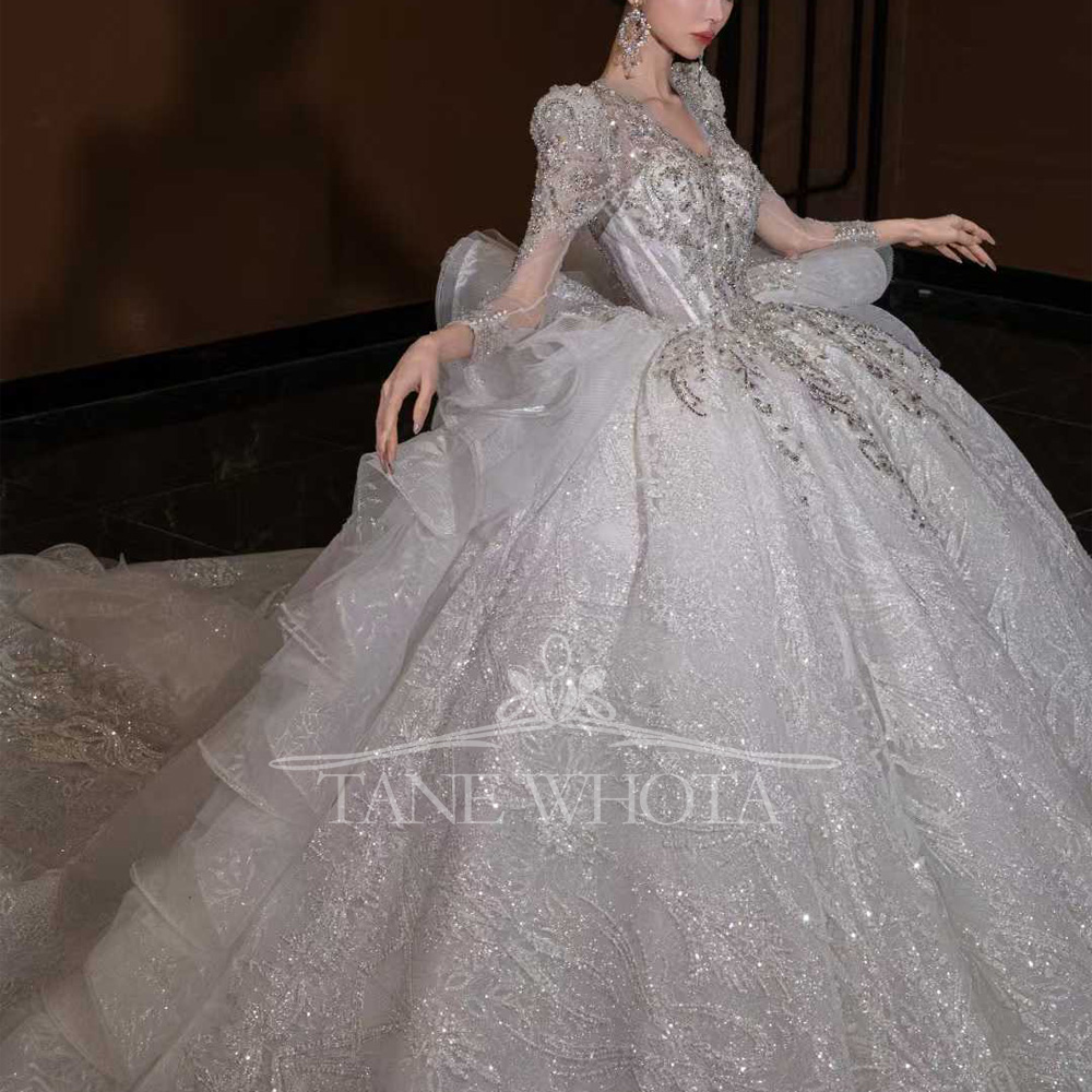 Luxury V Neck Wedding Dress Lo - Embroidery Organza avaliação e preço