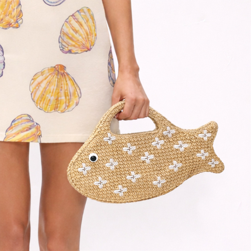 Embroidered Fish Raffia Straw  - Embroidery Fish avaliação e preço