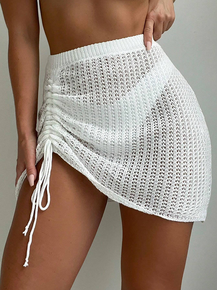 White Hollow Knit Wrap Skirt W - Felt Sheet Wool avaliação e preço