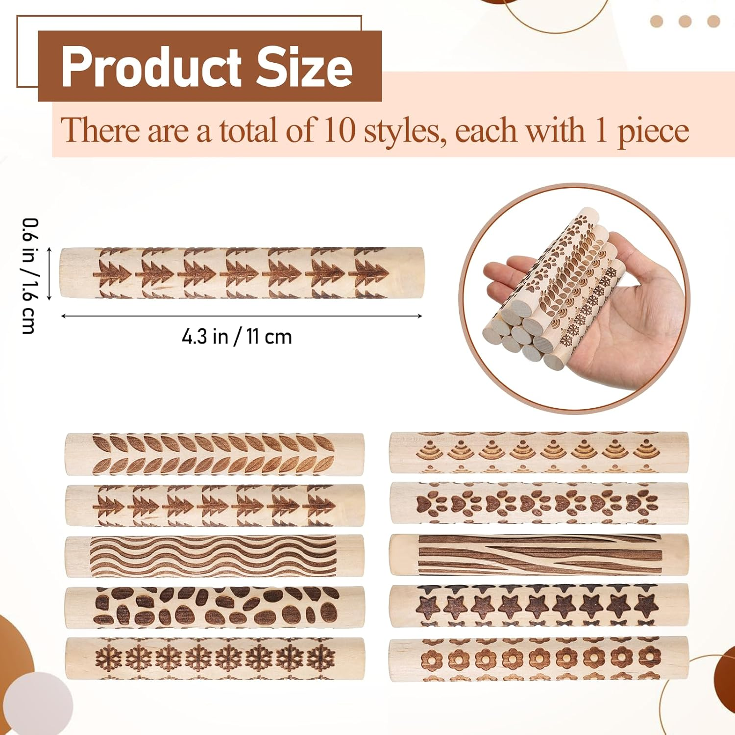 Wooden Clay Texture Rollers Se - Embroidery Texture avaliação e preço