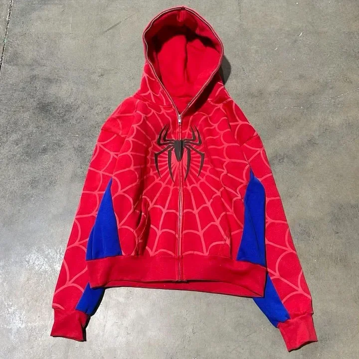 Men Spider Print Hoodies Women - Embroidery Zip Up Hoodie avaliação e preço