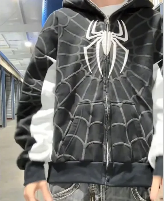 Men Spider Print Hoodies Women - Embroidery Zip Up Hoodie avaliação e preço