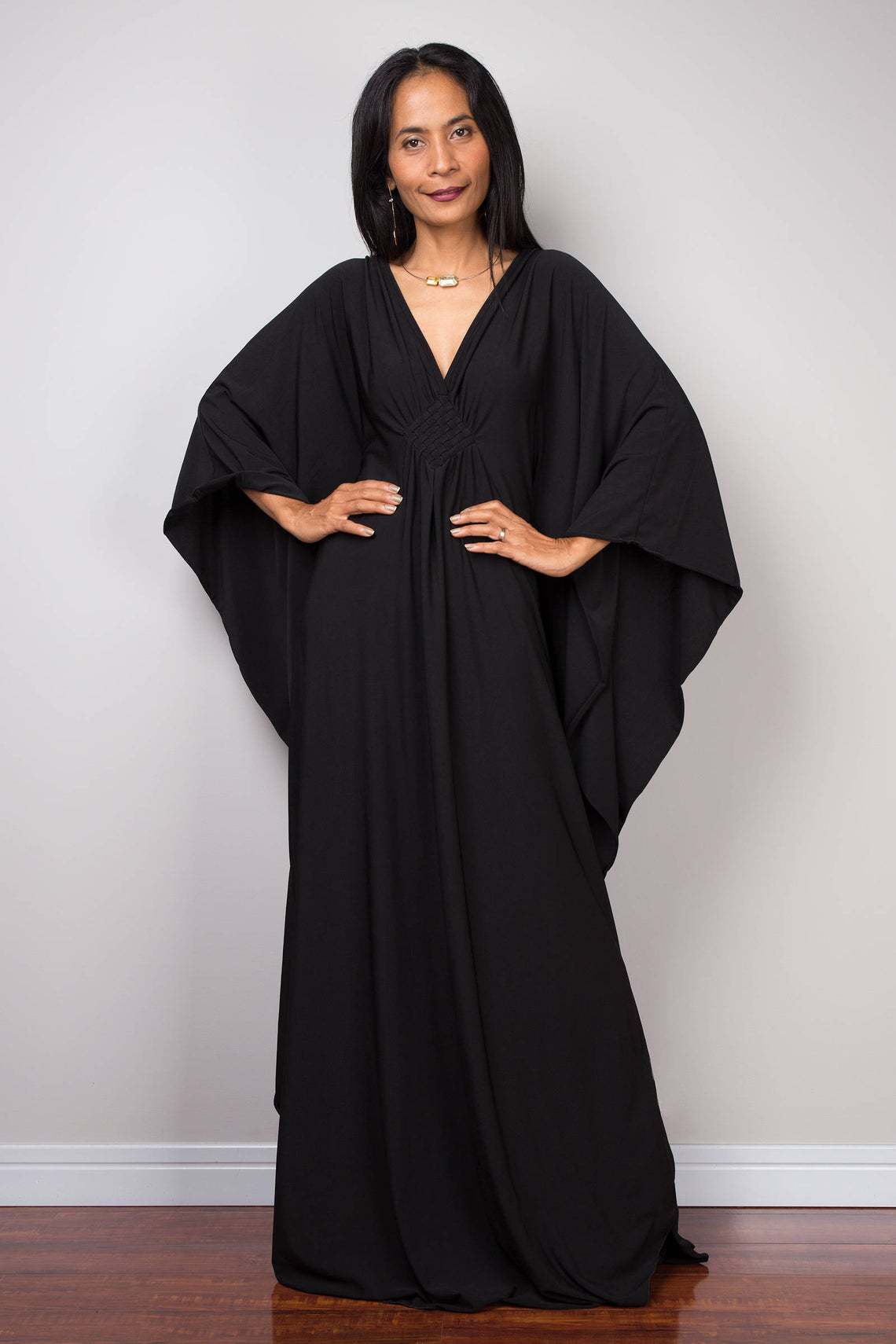 Women Solid Color Cover Up V N - Embroidery Kaftan avaliação e preço
