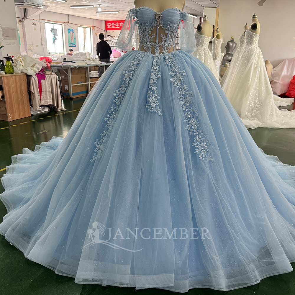 Blue Princess Ball Gown Quince - Embroidery Organza avaliação e preço
