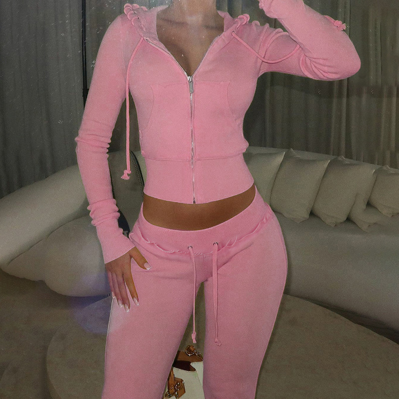 2 Two Piece Lounge Set Women C - Embroidery Zip Up Hoodie avaliação e preço