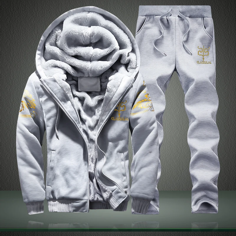Autumn Winter Men's Sports Set - Embroidery Zip Up Hoodie avaliação e preço