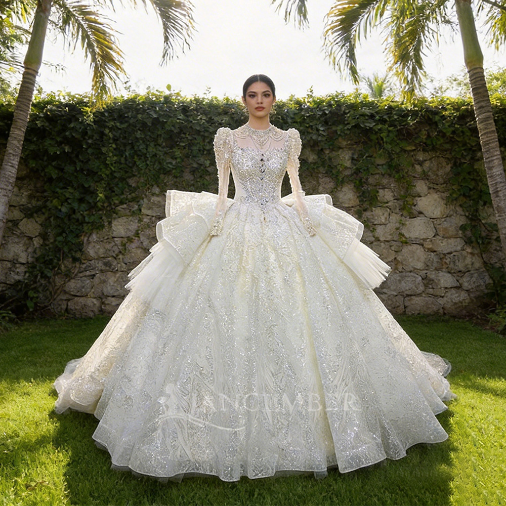 High Neck Chic Wedding Dress C - Embroidery Organza avaliação e preço