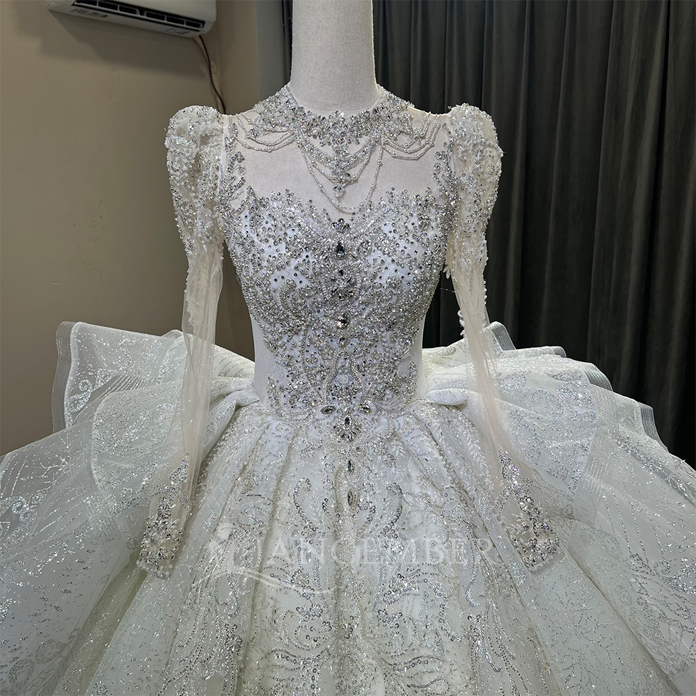 High Neck Chic Wedding Dress C - Embroidery Organza avaliação e preço