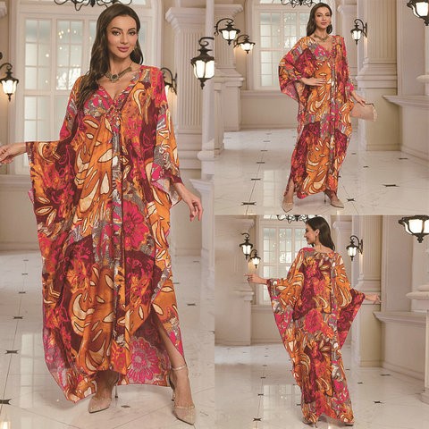 New 2025 Women's Cotton Beach  - Embroidery Kaftan avaliação e preço