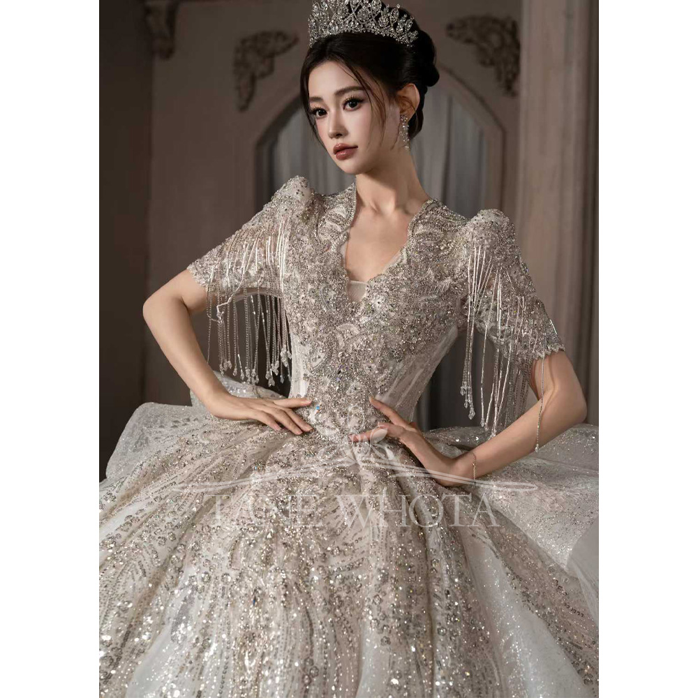 Luxury Scalloped Short Sleeve  - Embroidery Organza avaliação e preço