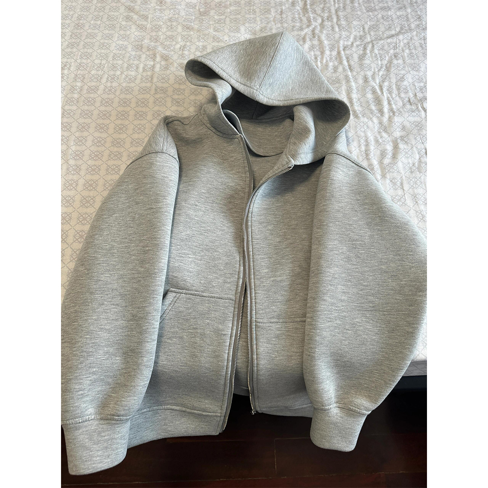 Women's Grey Hooded Coat Solid - Embroidery Zip Up Hoodie avaliação e preço