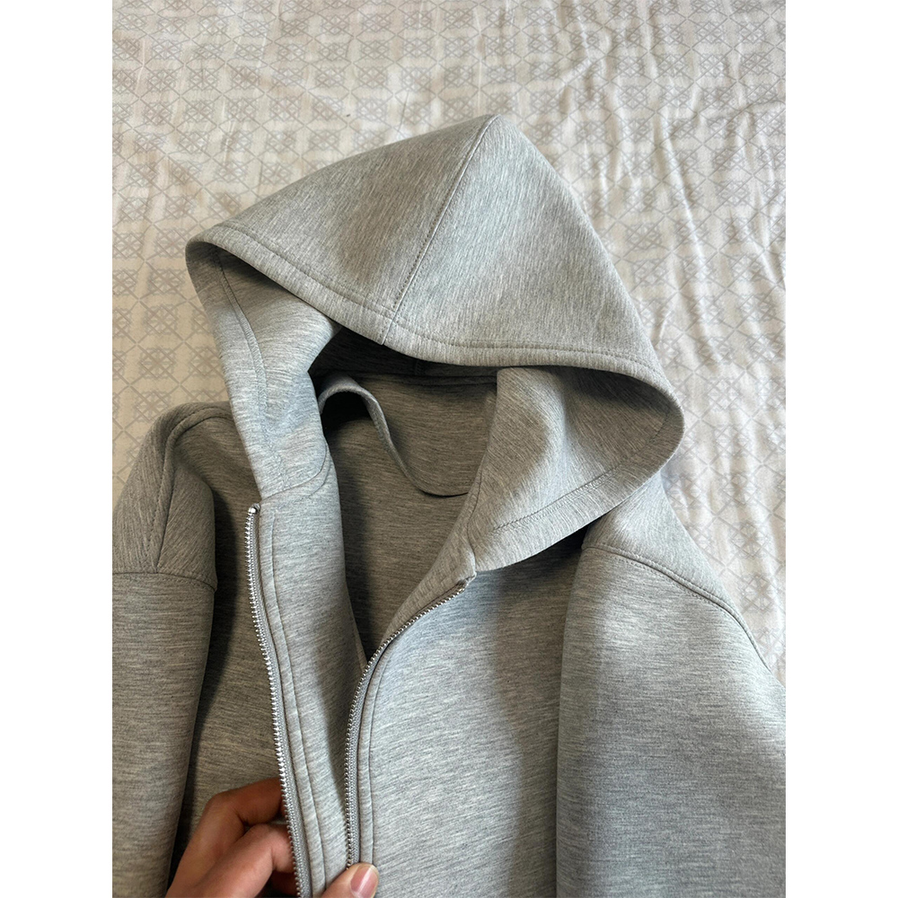 Women's Grey Hooded Coat Solid - Embroidery Zip Up Hoodie avaliação e preço
