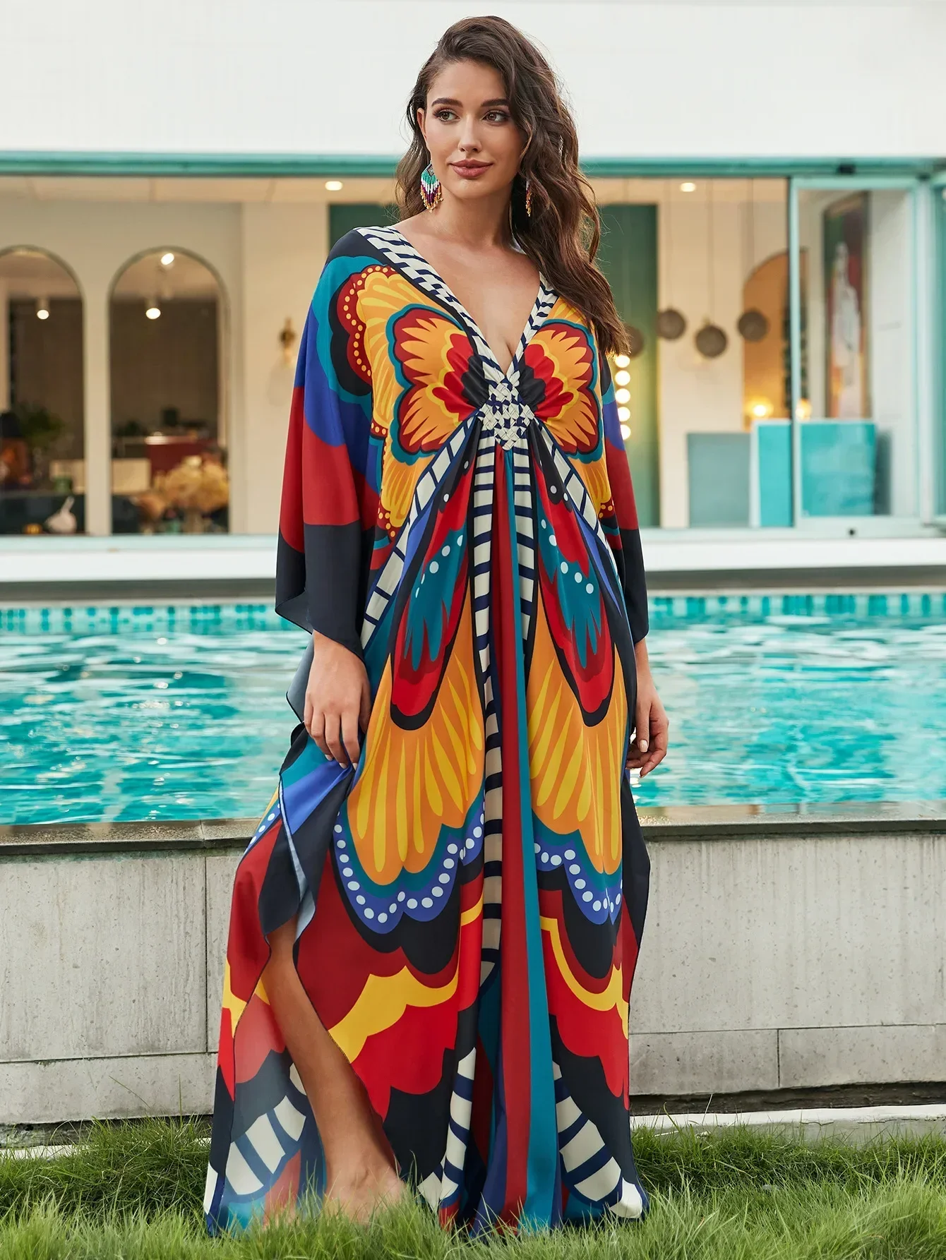 Women Ethnic Print Kaftan Beac - Embroidery Kaftan avaliação e preço