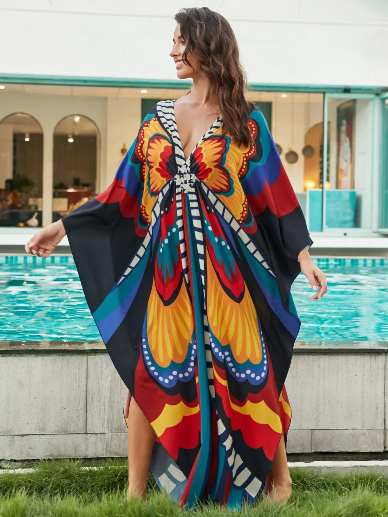 Women Ethnic Print Kaftan Beac - Embroidery Kaftan avaliação e preço