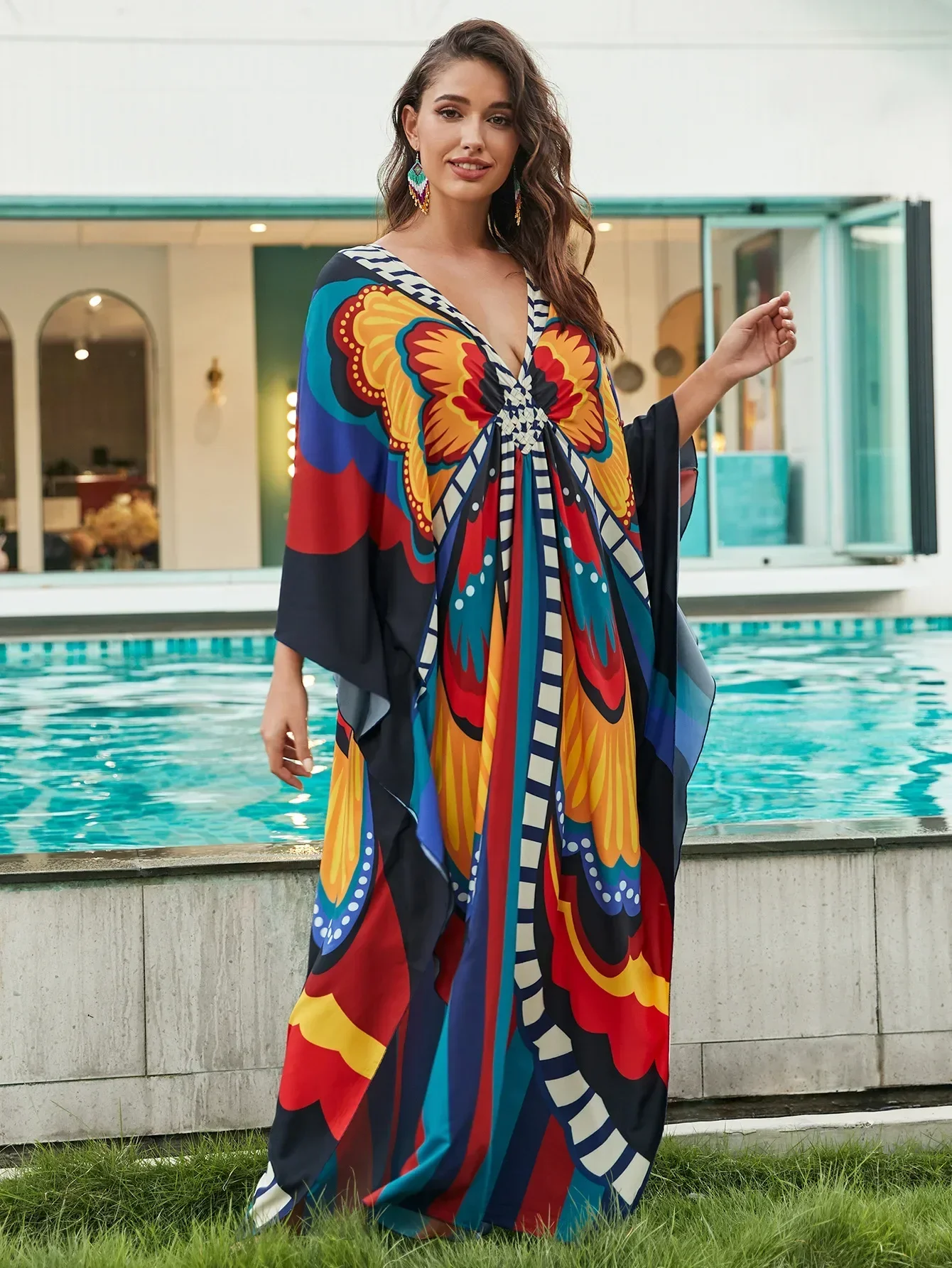 Women Ethnic Print Kaftan Beac - Embroidery Kaftan avaliação e preço