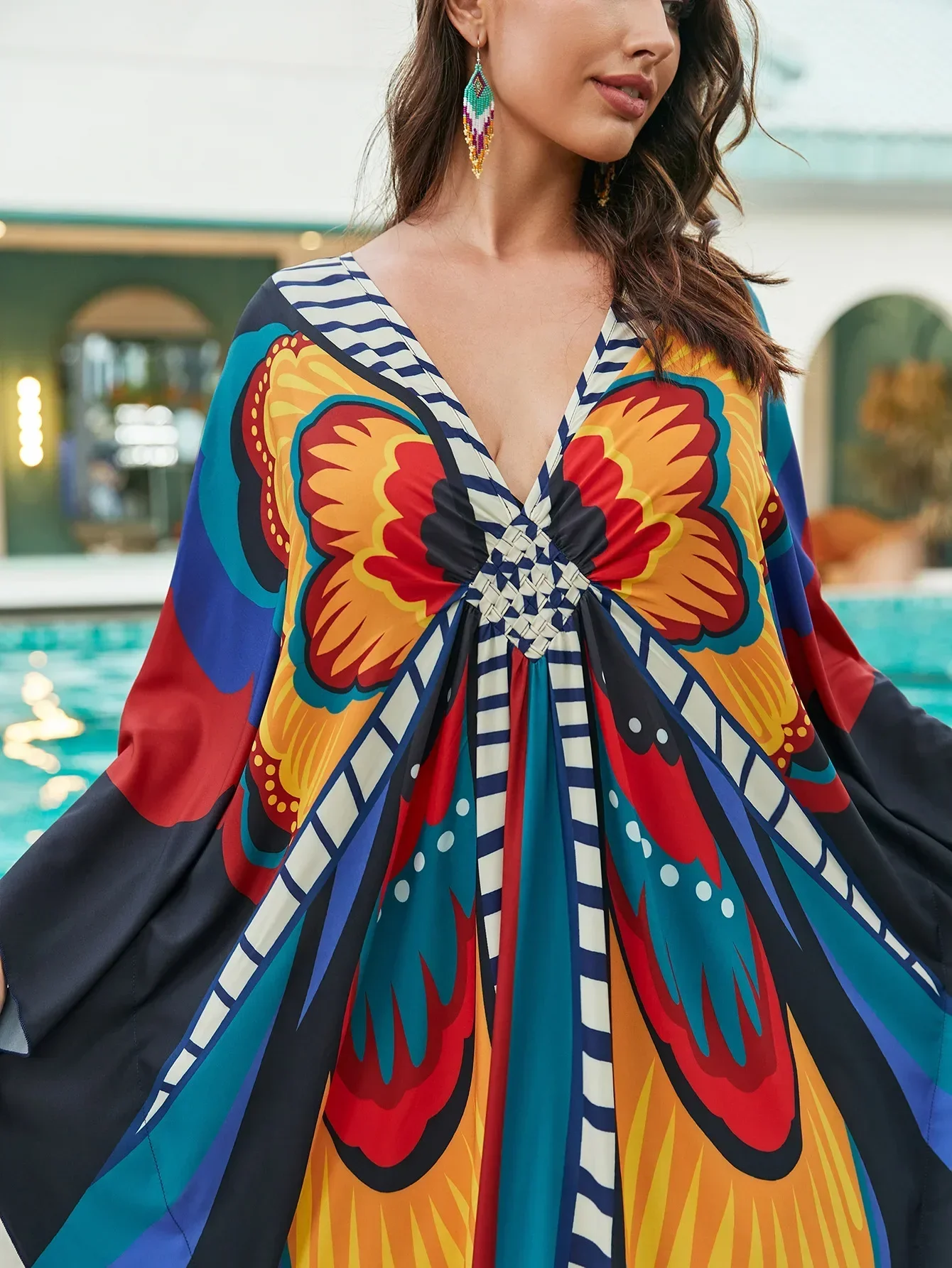 Women Ethnic Print Kaftan Beac - Embroidery Kaftan avaliação e preço
