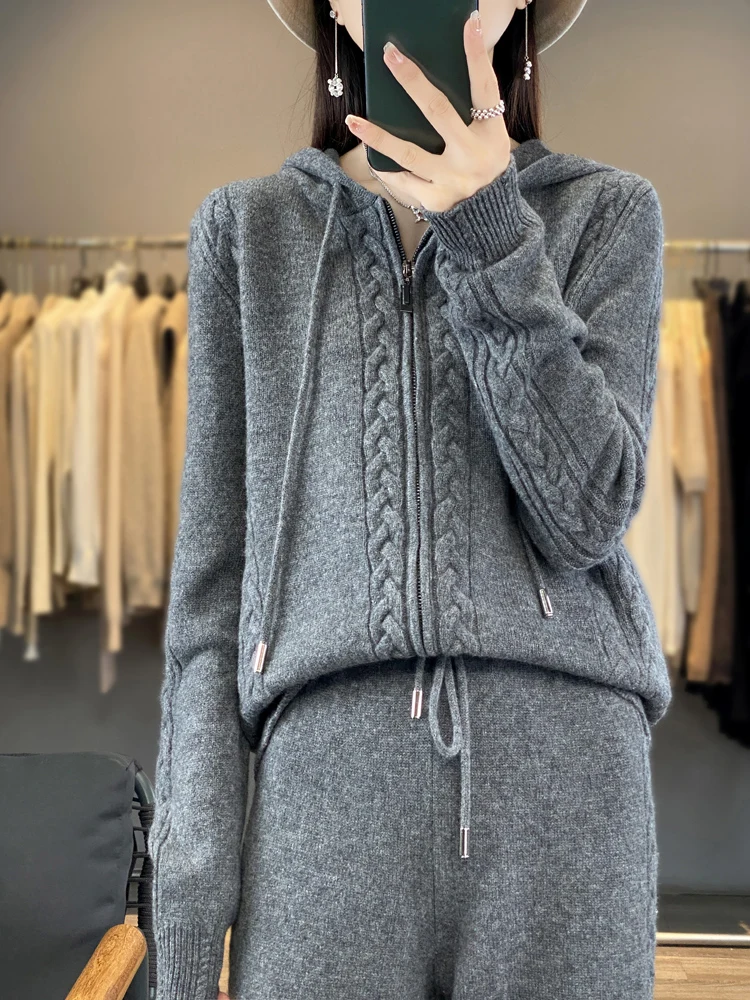 Women's Pure Cashmere Hooded C - Embroidery Zip Up Hoodie avaliação e preço