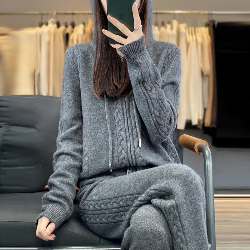 Women's Pure Cashmere Hooded C - Embroidery Zip Up Hoodie avaliação e preço