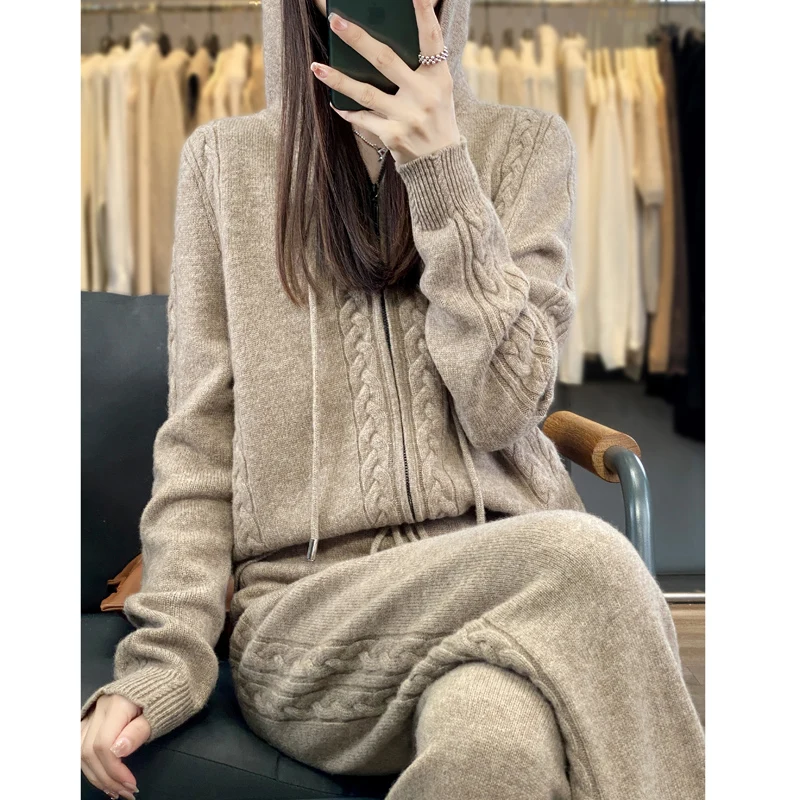 Women's Pure Cashmere Hooded C - Embroidery Zip Up Hoodie avaliação e preço