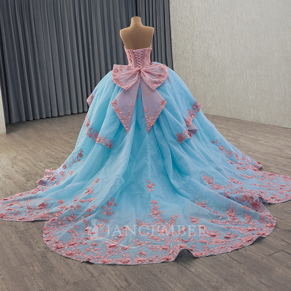 Shinny Bow Quinceanera Dress P - Embroidery Organza avaliação e preço