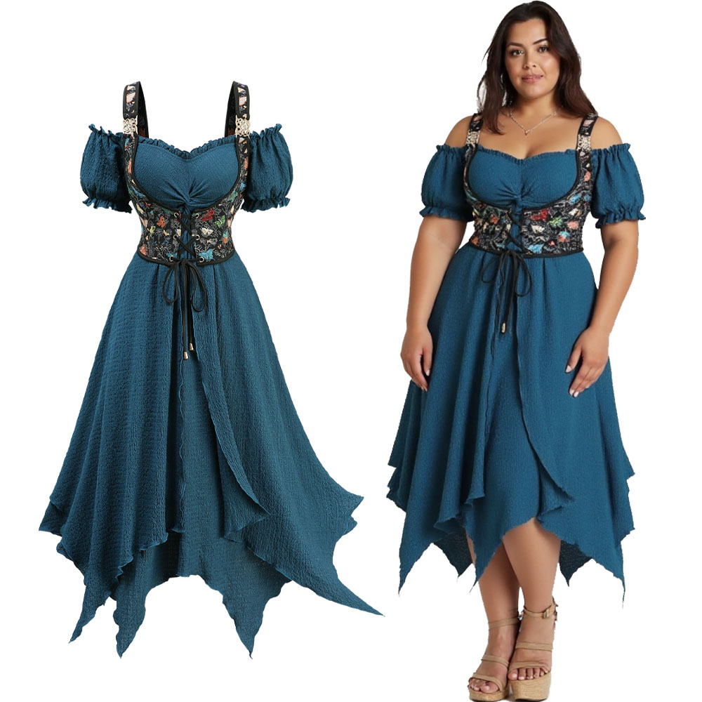 Plus Size Casual Deep Green Dr - Embroidery Texture avaliação e preço