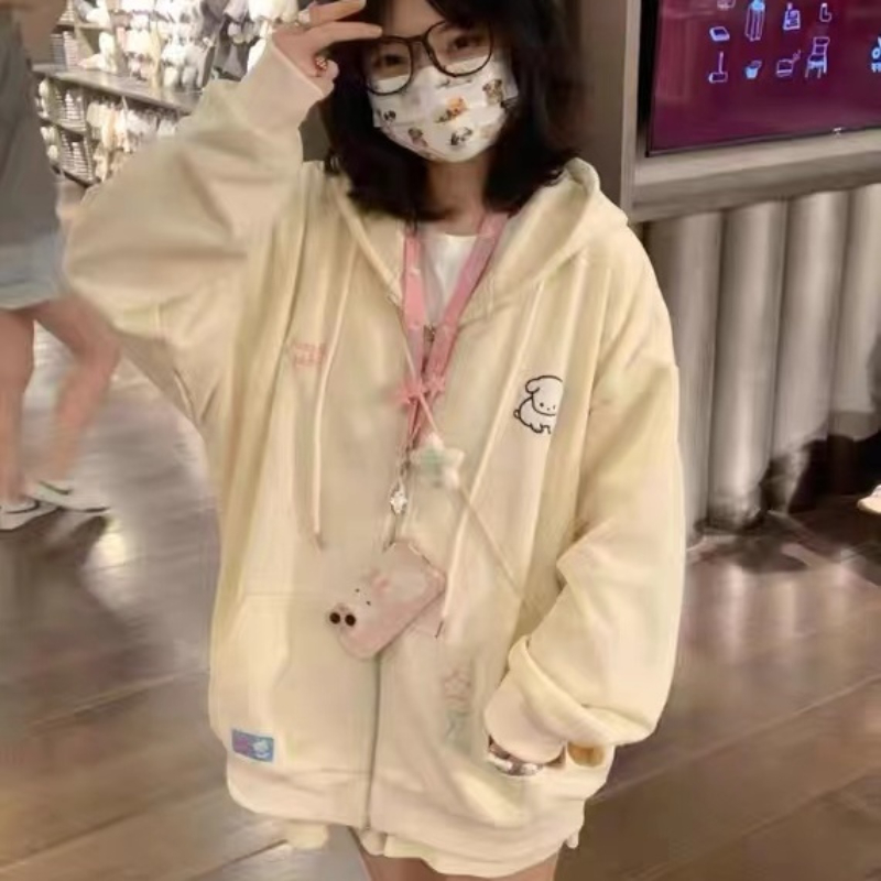 Japanese Kawaii Zip Up Hoodies - Embroidery Zip Up Hoodie avaliação e preço
