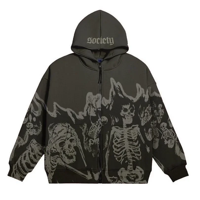 Men Anime Skull Hoodies Women  - Embroidery Zip Up Hoodie avaliação e preço