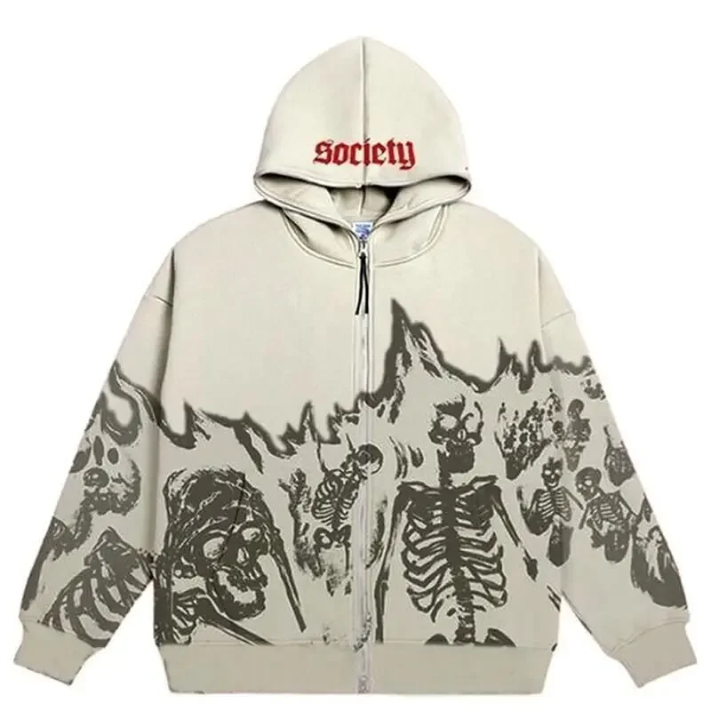 Men Anime Skull Hoodies Women  - Embroidery Zip Up Hoodie avaliação e preço