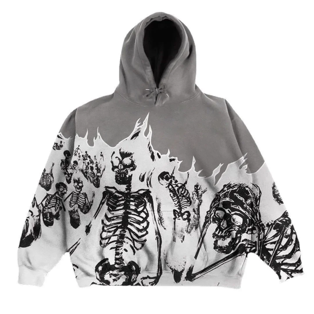 Men Anime Skull Hoodies Women  - Embroidery Zip Up Hoodie avaliação e preço