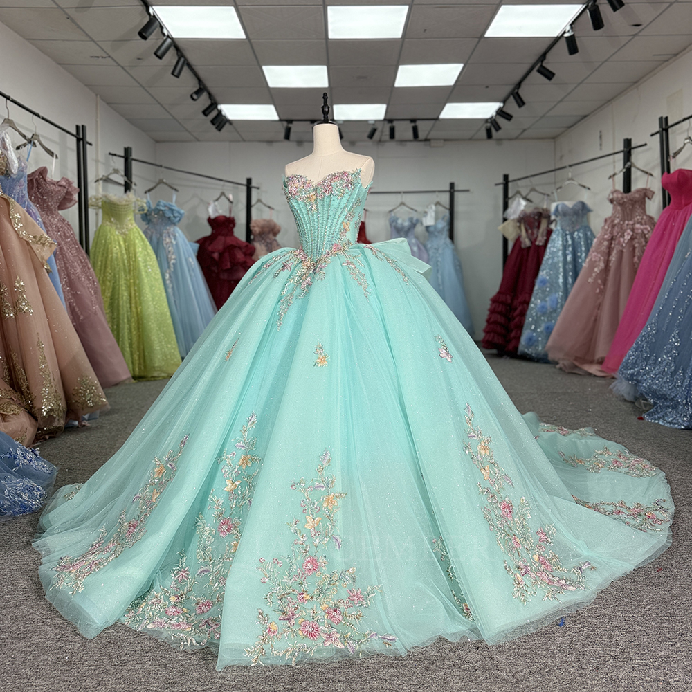 Classic Strapless Quinceanera  - Embroidery Organza avaliação e preço