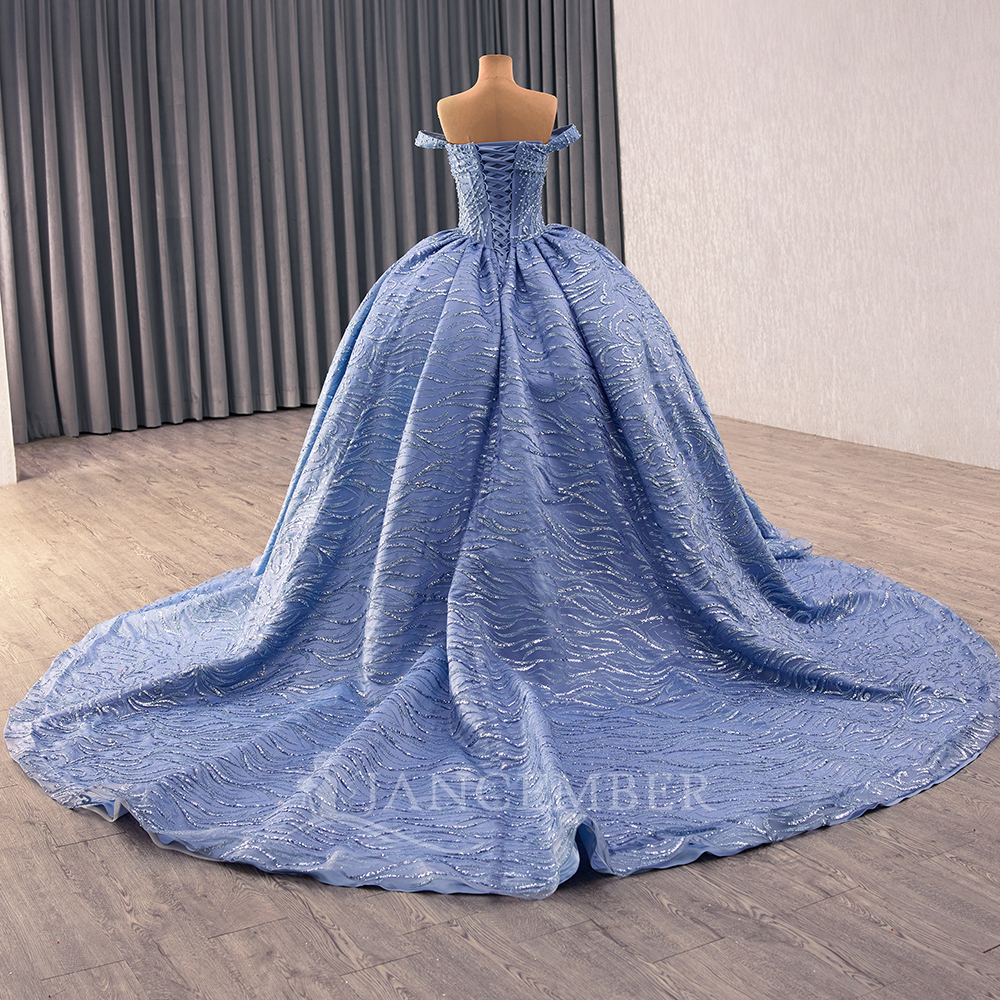 Customized Blue Quinceanera Dr - Embroidery Organza avaliação e preço